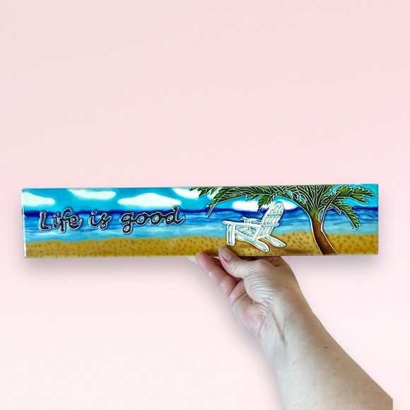 “Life is Good” Ceramic Tile Sign 15.75” Wall Hanging Beach Palm Trees - Picture 11 of 13